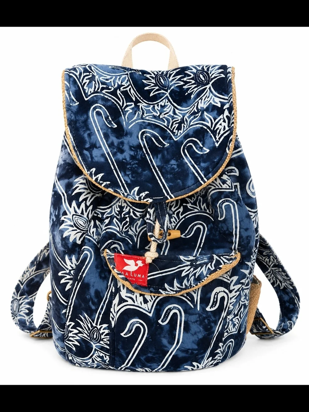 TaaLuma Tote Navy Floral Pattern Canvas Backpack